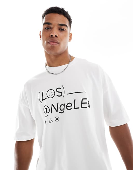 DESIGN heavyweight boxy dropped shoulder oversized t-shirt with city print in white