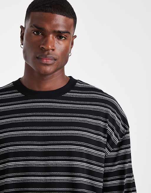 DESIGN Heavyweight Boxy Long Sleeve T-shirt In Black Texture Stripe
