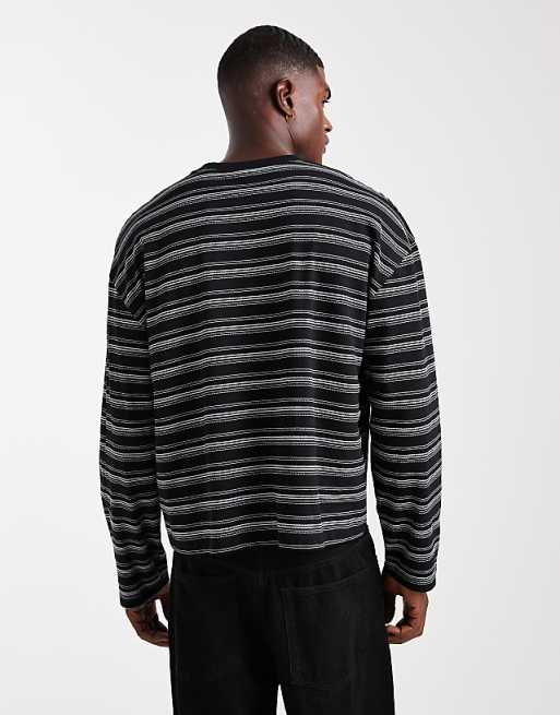 DESIGN Heavyweight Boxy Long Sleeve T-shirt In Black Texture Stripe