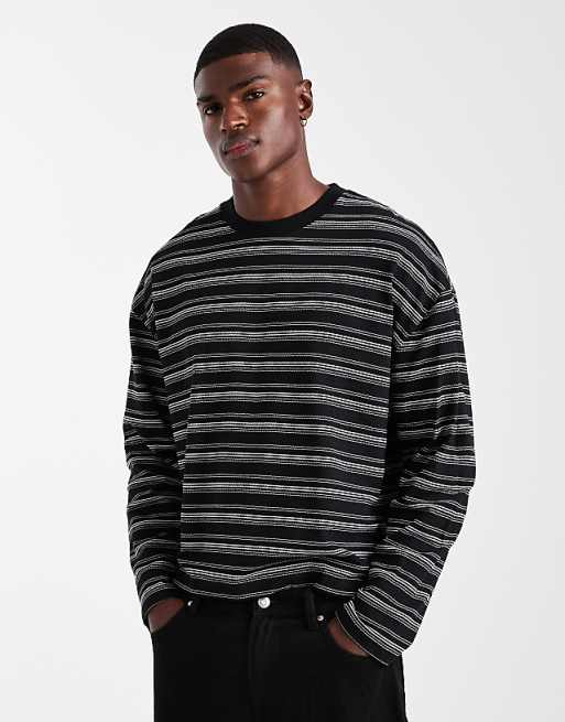 DESIGN heavyweight boxy long sleeve t-shirt in black texture stripe