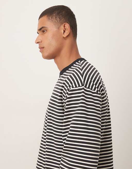 DESIGN Heavyweight Boxy Oversized Half Sleeve T-shirt In Black And White Stripe