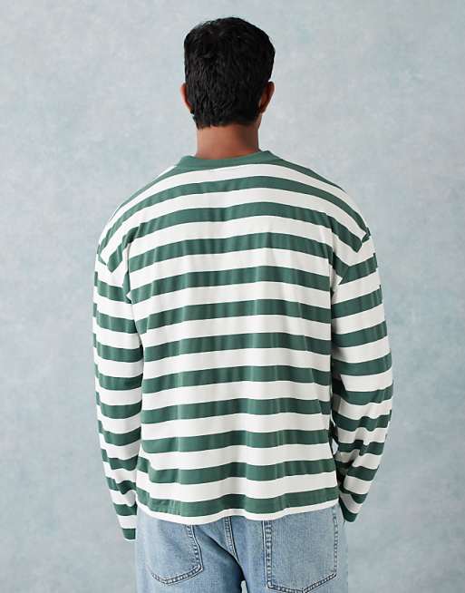 DESIGN Heavyweight Boxy Oversized Long Sleeve T-shirt In Green Stripe