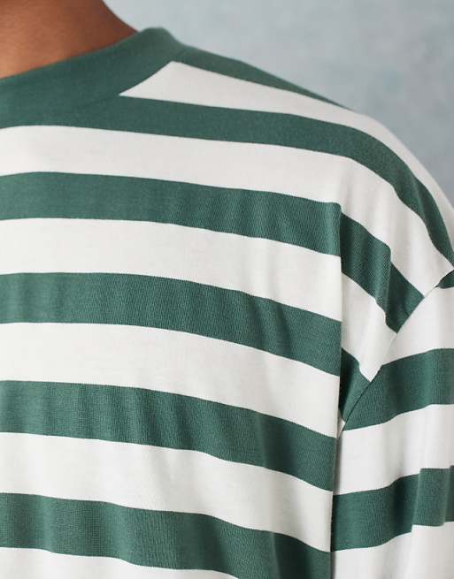 DESIGN Heavyweight Boxy Oversized Long Sleeve T-shirt In Green Stripe