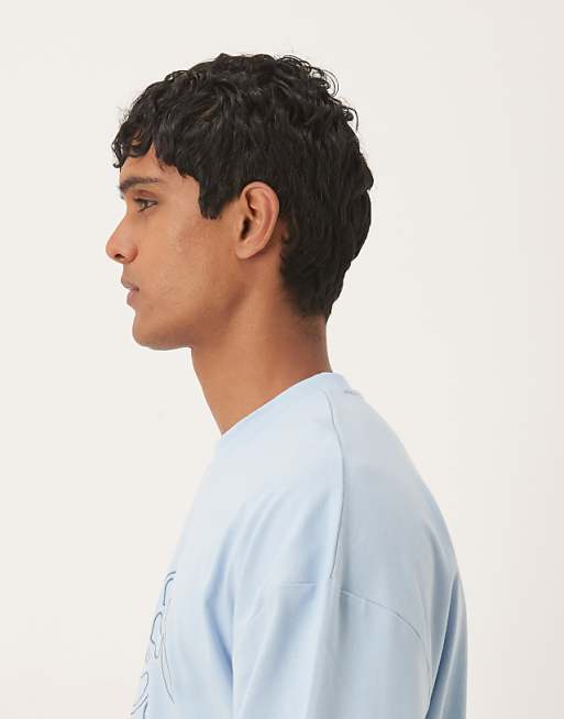 DESIGN Heavyweight Boxy Oversized Long Sleeve T-shirt With Dropped Shoulder And Embroidered Text In Blue