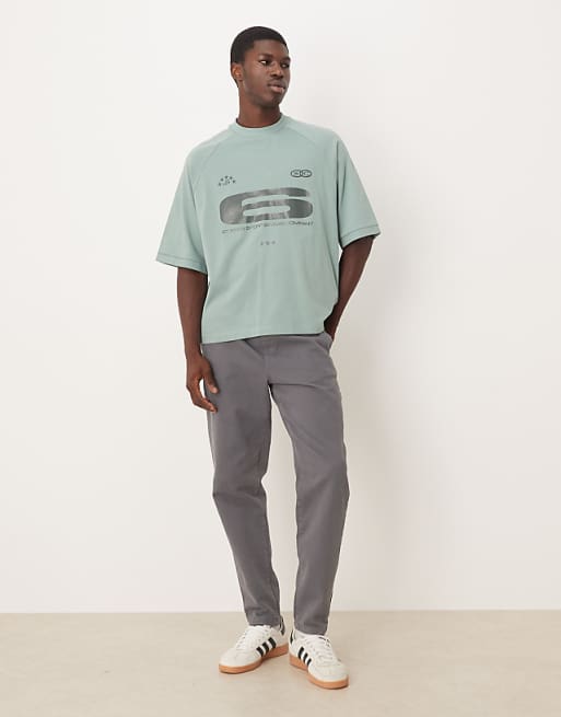 DESIGN Heavyweight Boxy Oversized Raglan T-shirt With Glossy Sports Graphic In Green