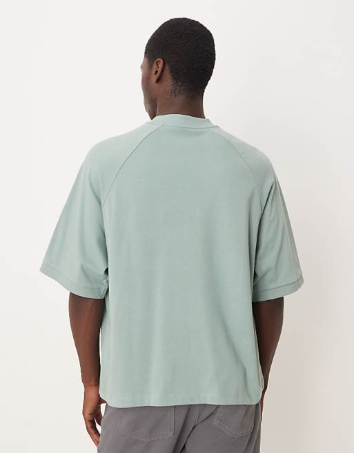 DESIGN Heavyweight Boxy Oversized Raglan T-shirt With Glossy Sports Graphic In Green