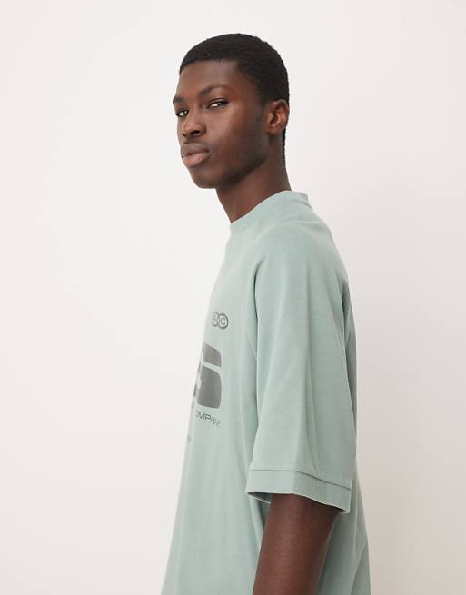 DESIGN Heavyweight Boxy Oversized Raglan T-shirt With Glossy Sports Graphic In Green