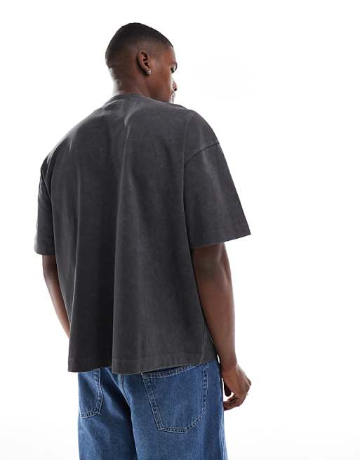 DESIGN Heavyweight Boxy Oversized T-shirt In Washed Black With Pocket And Sports Graphic