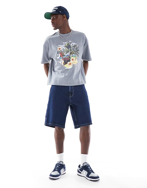 DESIGN Heavyweight Boxy Oversized T-shirt In Light Washed Grey With High Summer Graphic