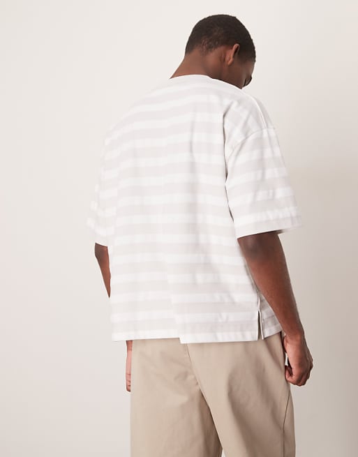 DESIGN Heavyweight Boxy Oversized T-shirt In Grey And White Stripe
