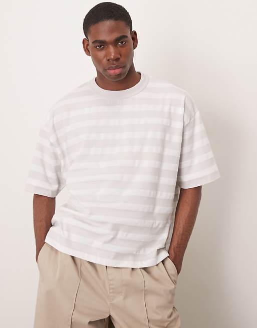 DESIGN heavyweight boxy oversized t-shirt in grey and white stripe