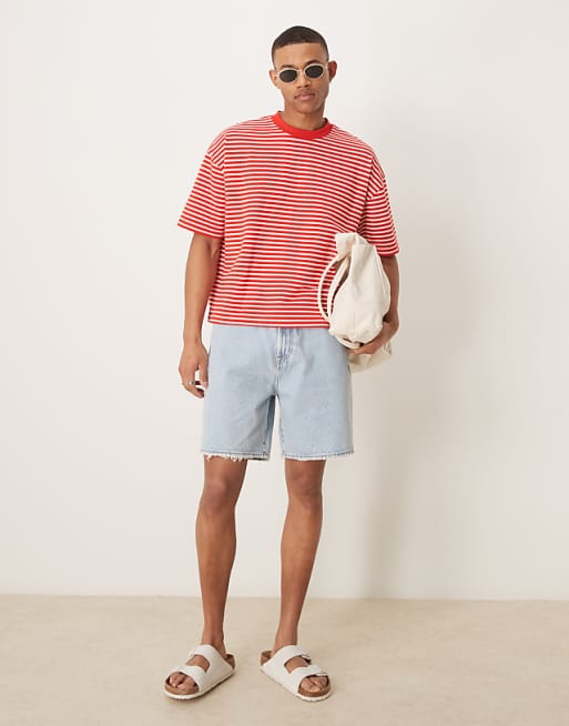 DESIGN Heavyweight Boxy Oversized T-shirt In Red And White Stripe