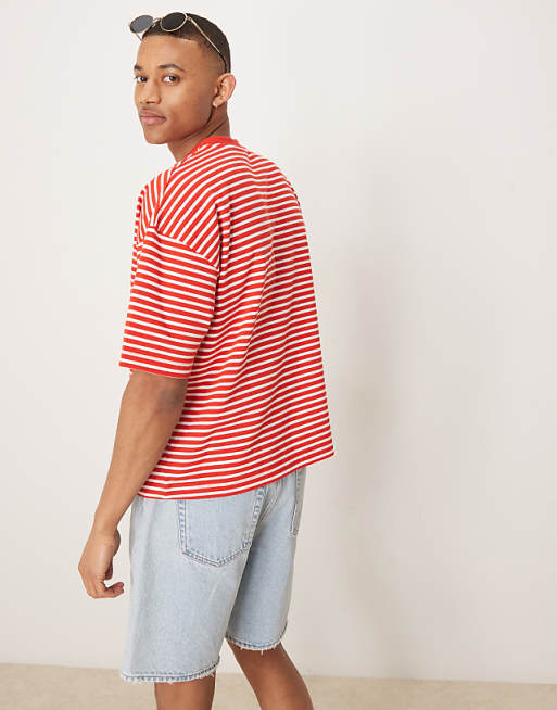 DESIGN Heavyweight Boxy Oversized T-shirt In Red And White Stripe