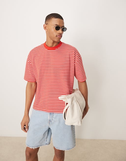 DESIGN heavyweight boxy oversized t-shirt in red and white stripe