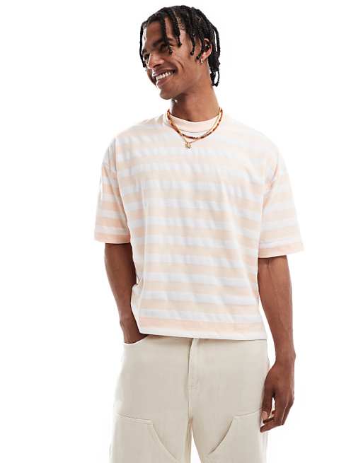 DESIGN heavyweight boxy oversized t-shirt in pink and white stripe