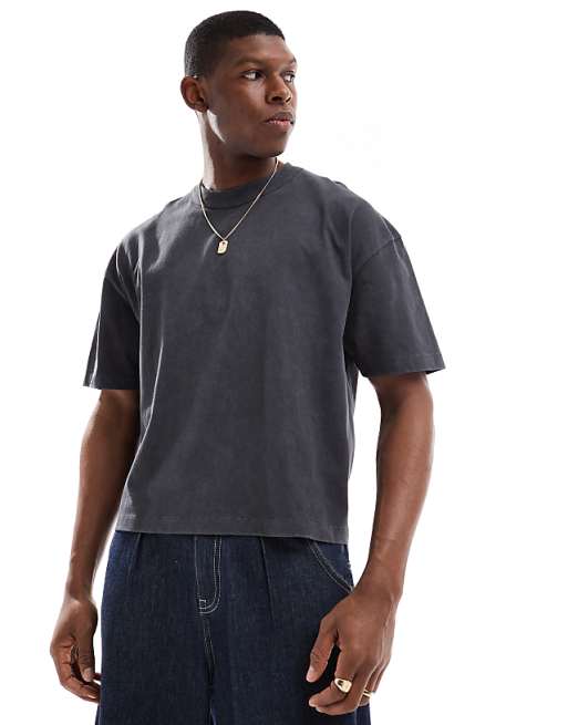 DESIGN Heavyweight Boxy Oversized T-shirt In Washed Black With Cherub Graphic
