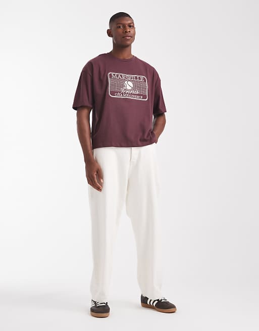 DESIGN Heavyweight Boxy Oversized T-shirt With Sport Embroidery In Burgundy