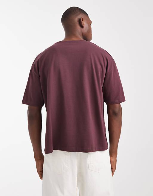 DESIGN Heavyweight Boxy Oversized T-shirt With Sport Embroidery In Burgundy