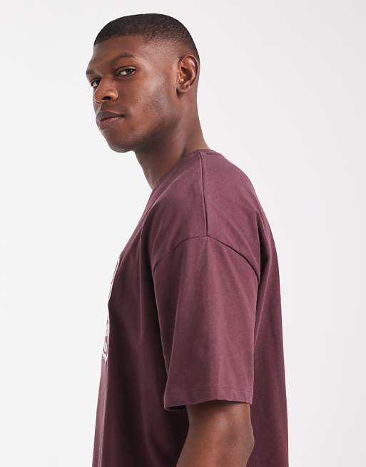 DESIGN Heavyweight Boxy Oversized T-shirt With Sport Embroidery In Burgundy