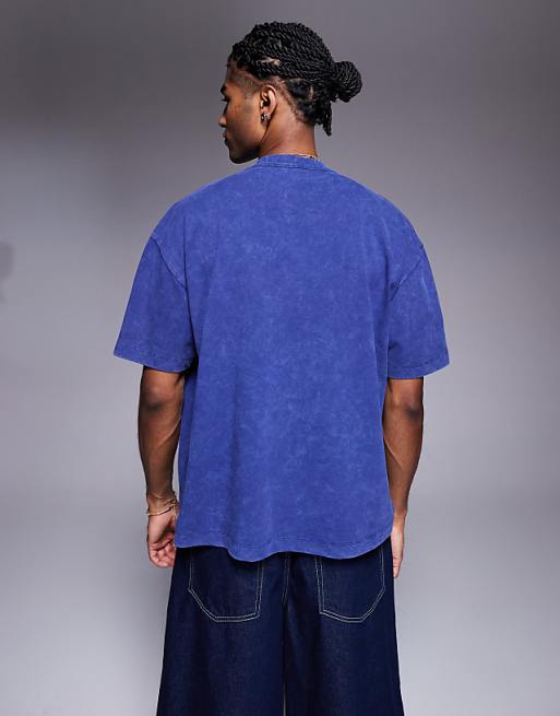 DESIGN Heavyweight Boxy Oversized T-shirt With City Text Applique In Washed Navy