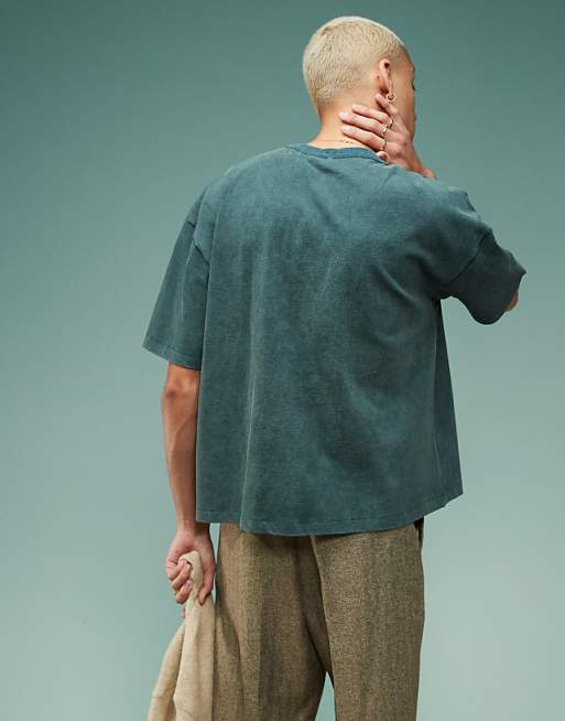 DESIGN Heavyweight Boxy Oversized T-shirt With Front Print In Washed Green