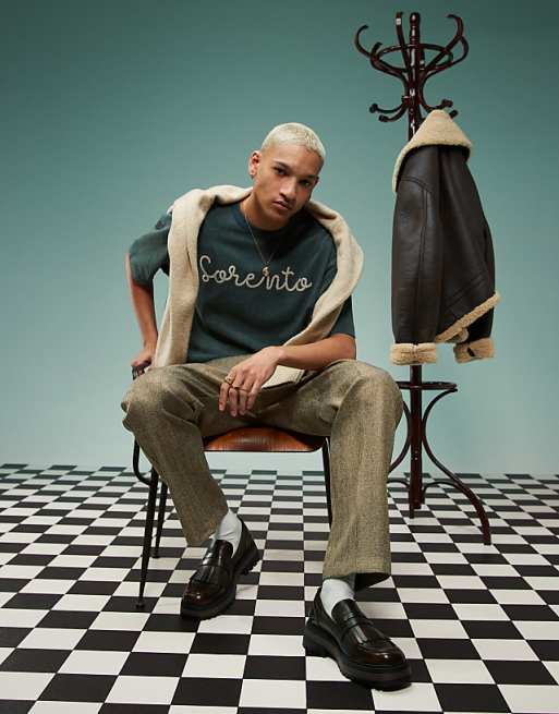DESIGN Heavyweight Boxy Oversized T-shirt With Front Print In Washed Green