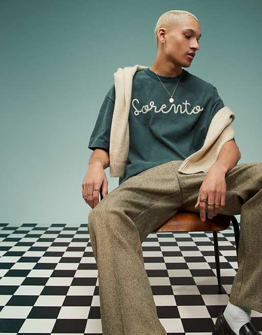 DESIGN heavyweight boxy oversized t-shirt with front print in washed green