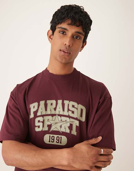 DESIGN Heavyweight Boxy Oversized T-shirt With Print In Burgundy