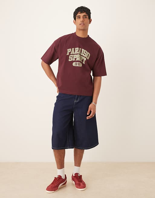 DESIGN Heavyweight Boxy Oversized T-shirt With Print In Burgundy