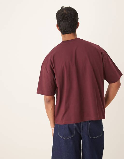 DESIGN Heavyweight Boxy Oversized T-shirt With Print In Burgundy