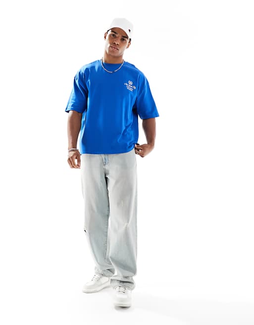DESIGN Heavyweight Boxy Oversized T-shirt With City Graphic In Blue