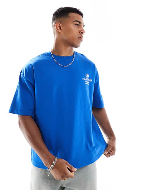 DESIGN Heavyweight Boxy Oversized T-shirt With City Graphic In Blue