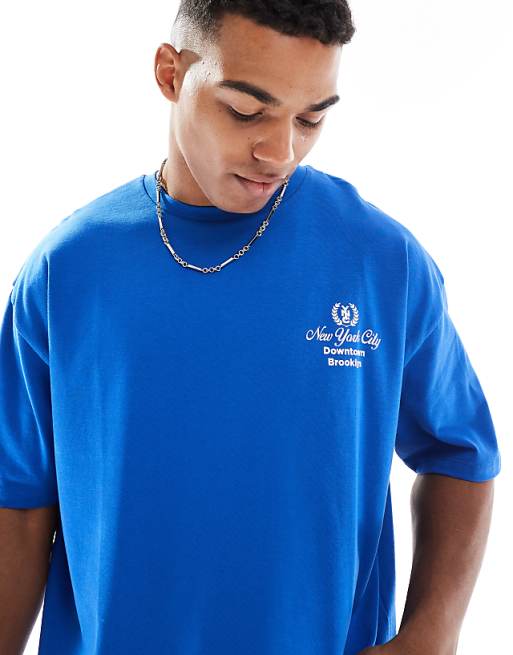 DESIGN Heavyweight Boxy Oversized T-shirt With City Graphic In Blue
