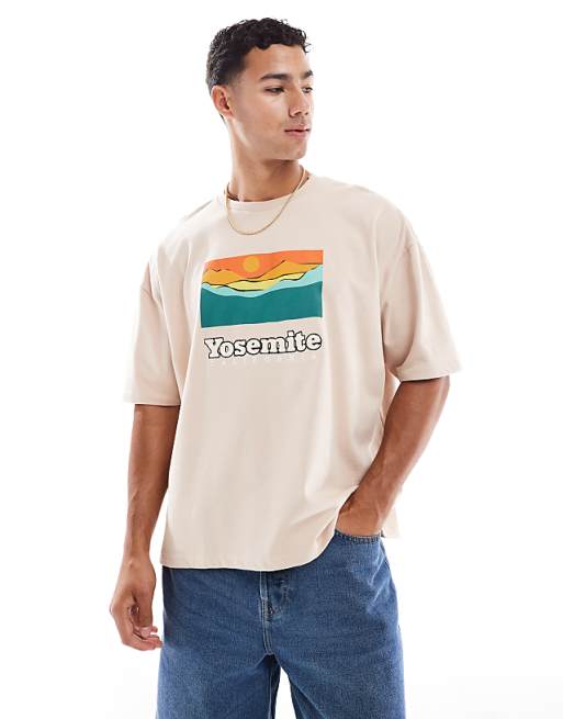 DESIGN heavyweight boxy oversized t-shirt with summer graphic in stone