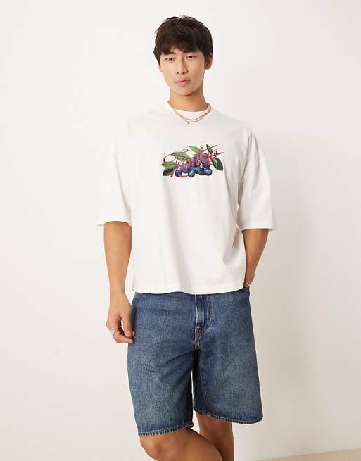 DESIGN Heavyweight Boxy Oversized T-shirt With Fruit Print In Off White