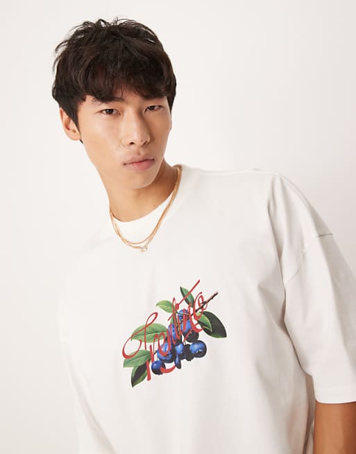 DESIGN heavyweight boxy oversized t-shirt with fruit print in off white