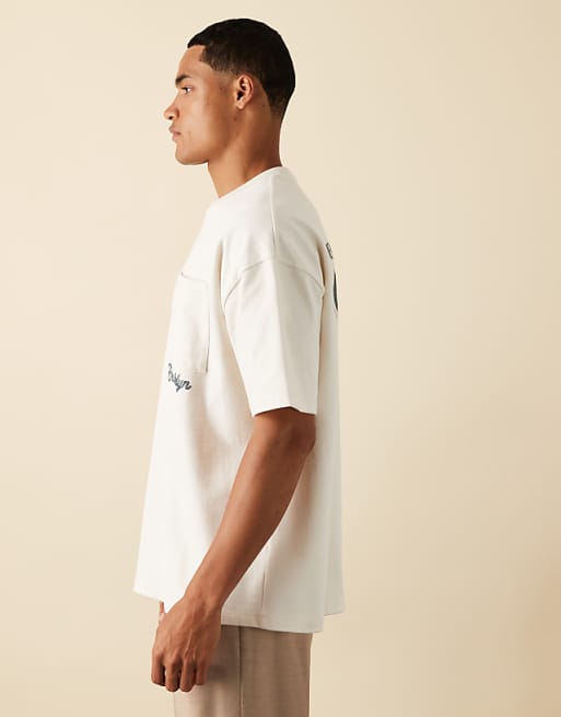 DESIGN Heavyweight Boxy Oversized T-shirt With City Print In Off White
