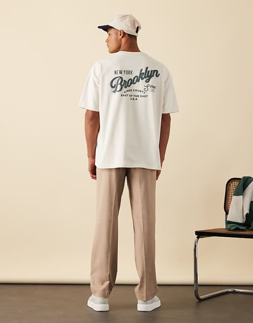 DESIGN heavyweight boxy oversized t-shirt with city print in off white