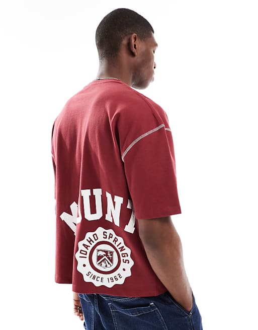 DESIGN heavyweight boxy oversized t-shirt with sport graphic in red