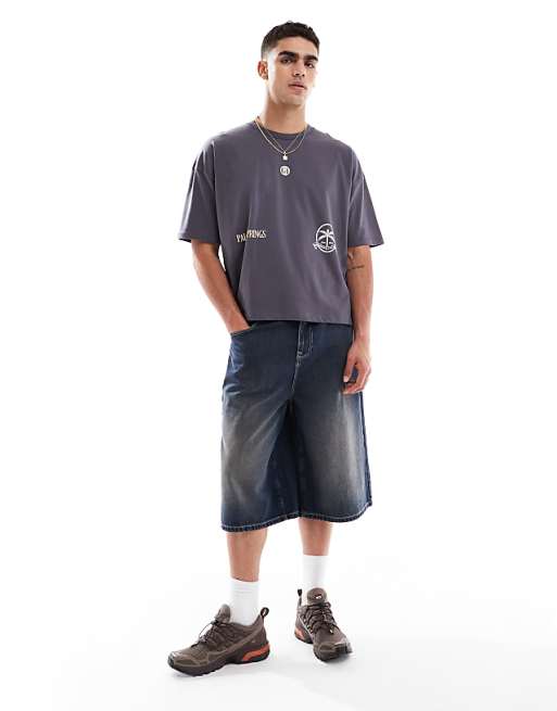 DESIGN Heavyweight Boxy Oversized T-shirt With City Print In Navy
