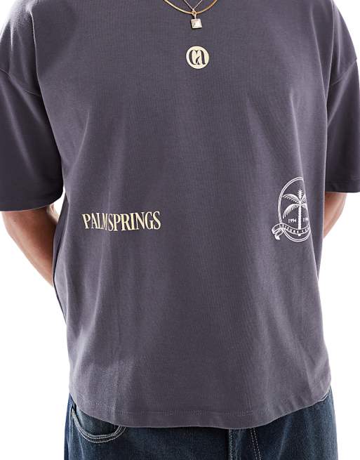 DESIGN Heavyweight Boxy Oversized T-shirt With City Print In Navy