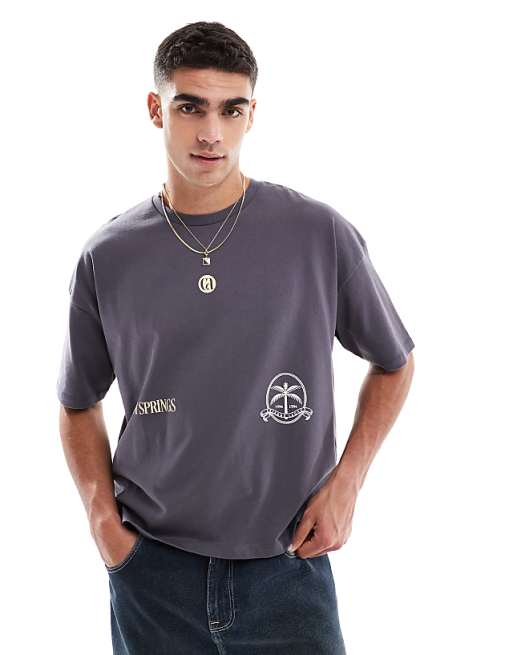 DESIGN Heavyweight Boxy Oversized T-shirt With City Print In Navy