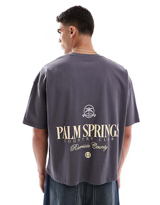 DESIGN heavyweight boxy oversized t-shirt with city print in navy