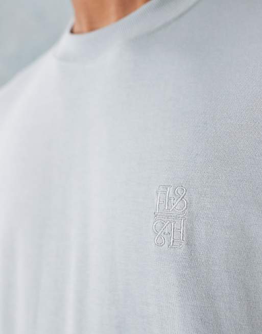 DESIGN Heavyweight Boxy Oversized T-shirt With Chest Logo Embroidery In Grey Texture