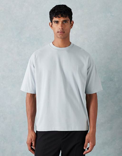 DESIGN heavyweight boxy oversized t-shirt with chest logo embroidery in grey texture