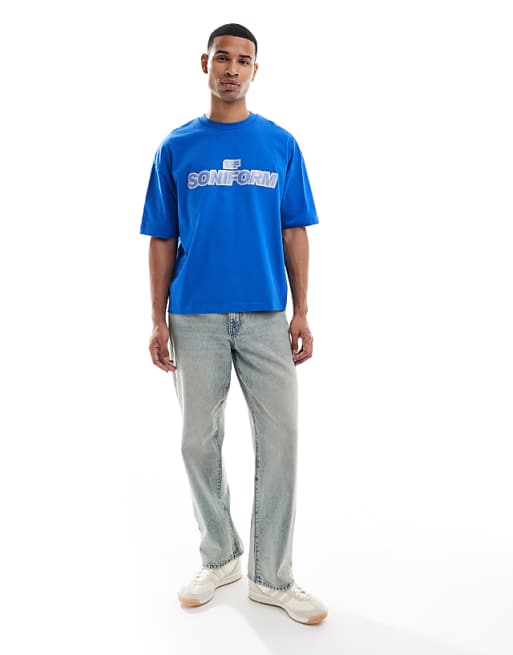 DESIGN Heavyweight Boxy Oversized T-shirt With Front Graphic In Blue