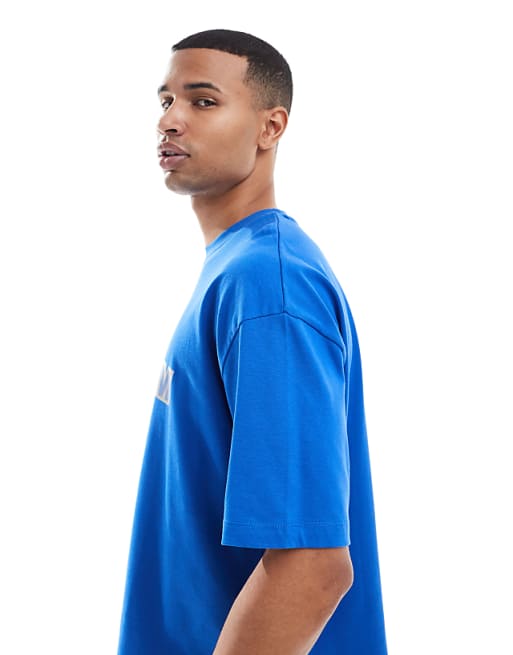 DESIGN Heavyweight Boxy Oversized T-shirt With Front Graphic In Blue