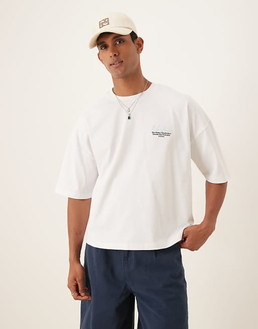 DESIGN Heavyweight Boxy Oversized T-shirt With Text Print In White