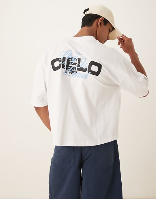 DESIGN heavyweight boxy oversized t-shirt with text print in white