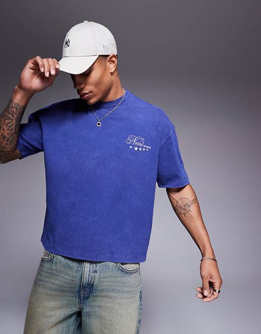 DESIGN Heavyweight Boxy Oversized T-shirt With Text Graphic In Washed Blue